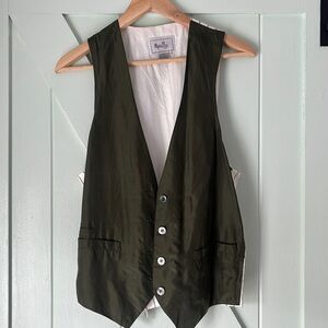 Vintage Gen X 90s 100% Silk Green Oversized Vest- medium